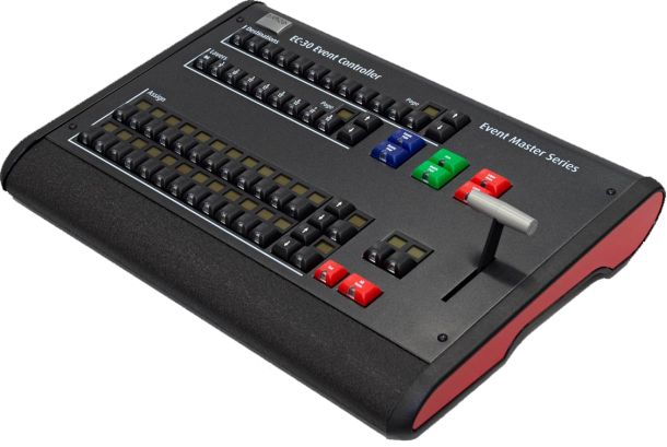 A black and red keyboard with buttons on it.