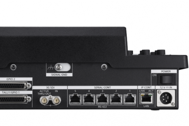 The front of a black - boxed ethernet switch.