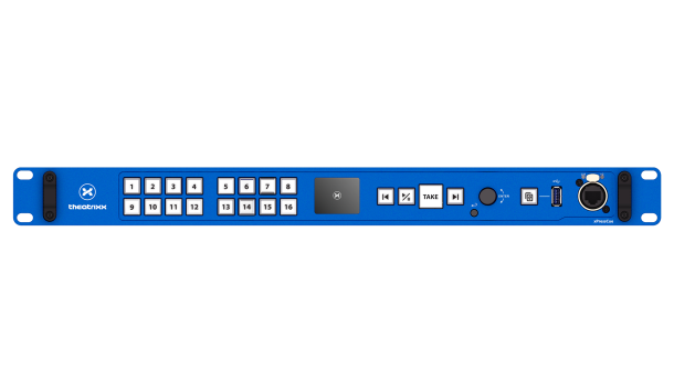 A blue control panel with a number of buttons on it.