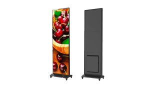 A large led display with cherries on it.