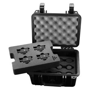 A black case with four compartments.