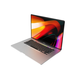 The apple macbook pro laptop is shown on a black background.