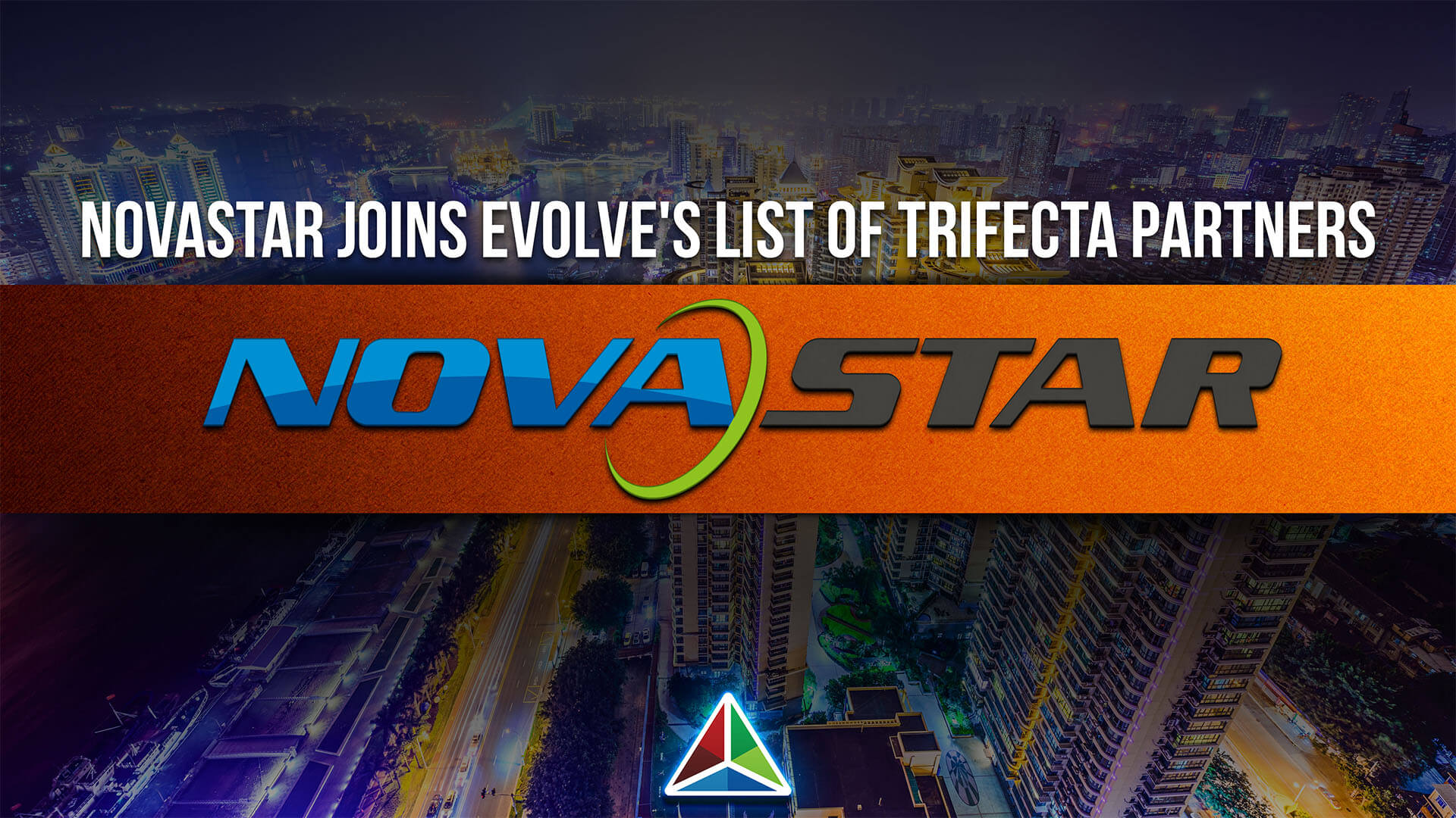 Novastar's logo showcasing its partnership with Barco and Panasonic in the Audio Visual industry.
