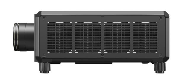 A black projector on a white background.