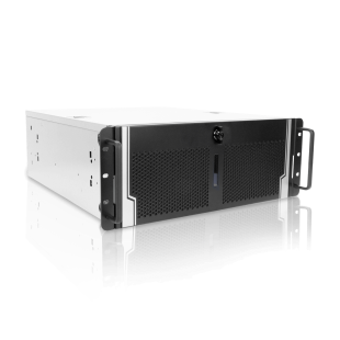 A white and black server on a black background.