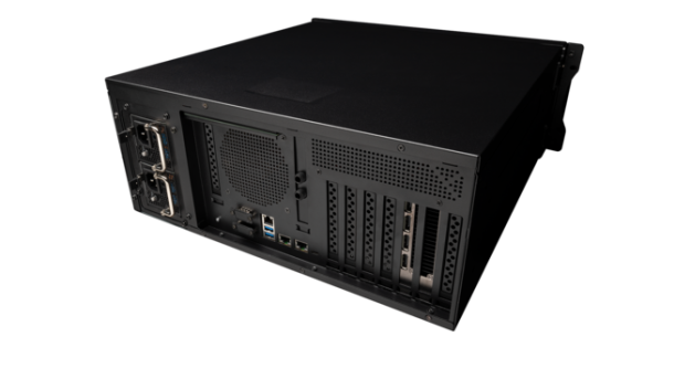 The front of a black computer case.