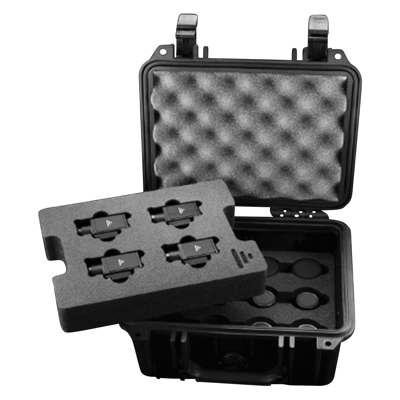 A black case with four compartments.